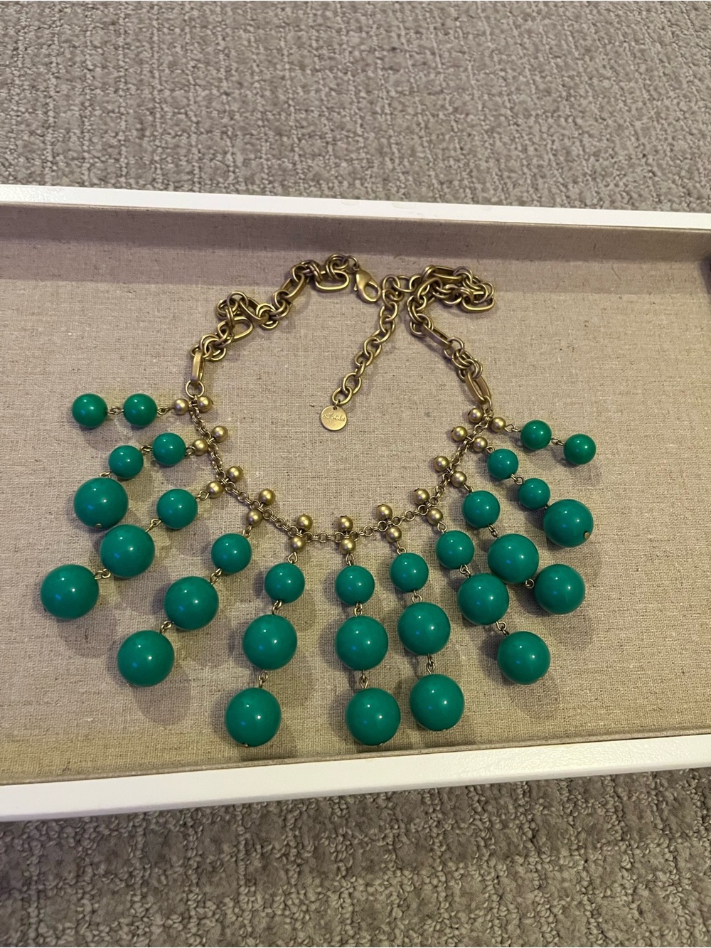 Vintage Stella & Dot Emerald Green Beaded Bib Necklace - Gold Chain